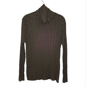 Spanner Wool Tencel Blend Ribbed Chocolate Color Mock Neck Blouse